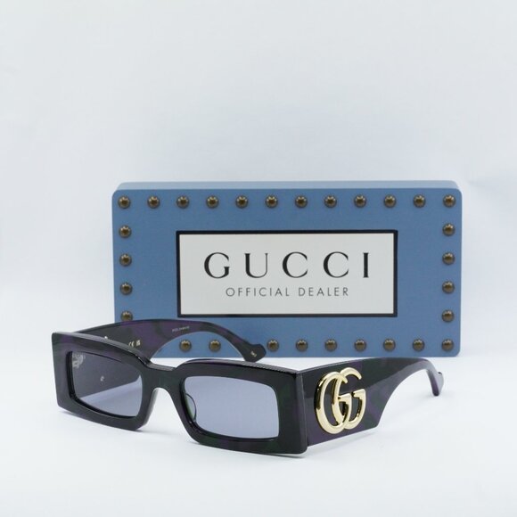 Gucci GG1425S 003 Rectangle Sunglasses - Big Spotted Purple And Green Havana main image 11